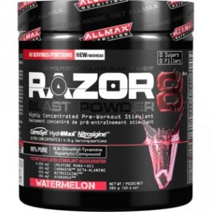 RAZOR 8 Blast Powder Allmax безкомпромисно силно концентриран пред-тренировъчен азотен бустер, който ви дава енергия за да изкъртите железата в залата