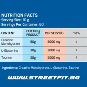 Креатин, Глутамин, Таурин MLO CGT / 600g съдържание