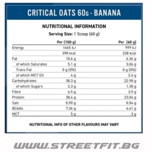 Съдържание на Протеинова каша Critical Oats / APPLIED NUTRITION